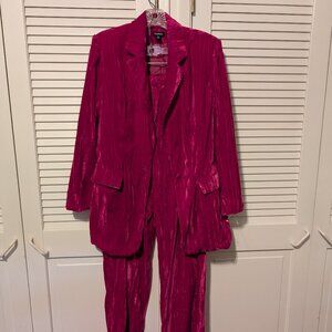 Hot Pink/Fuchsia Crushed Velvet Pantsuit - Size 8